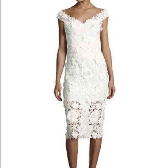 Milly 3D White Floral Embroidered Short‎ Sleeve Cocktail Mini Dress - Picture 10 of 11